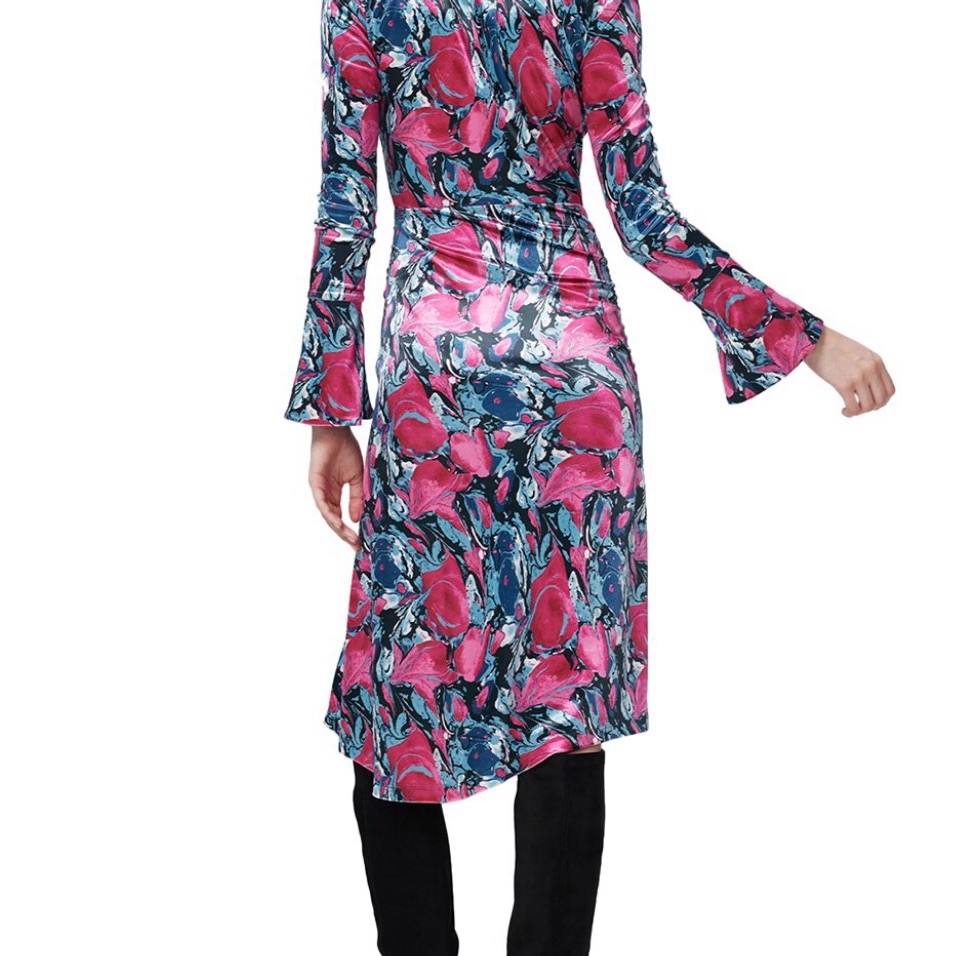 Diane Von Furstenberg Pink And Blue Floral Long Sleeve Dress